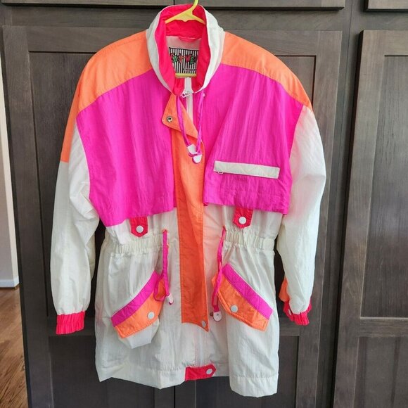 East West Vintage Jacket Large Neon Pink Long Sleeve Nylon Zip Colorful Y2k - Picture 1 of 16